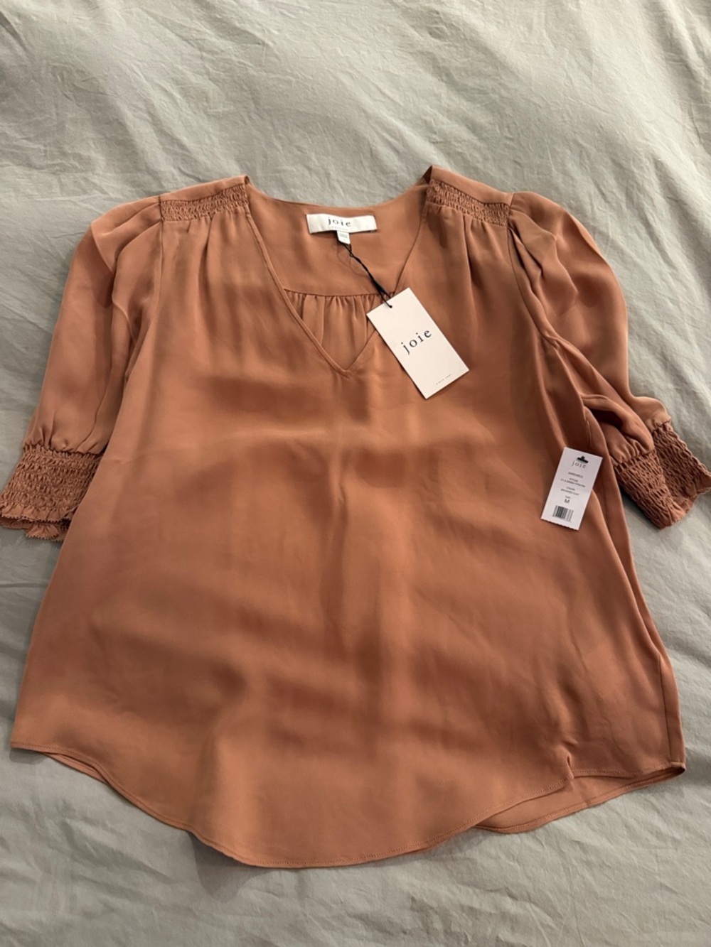 Joie Silky Rust-Tone V-Neck Peasant Sleeve Blouse